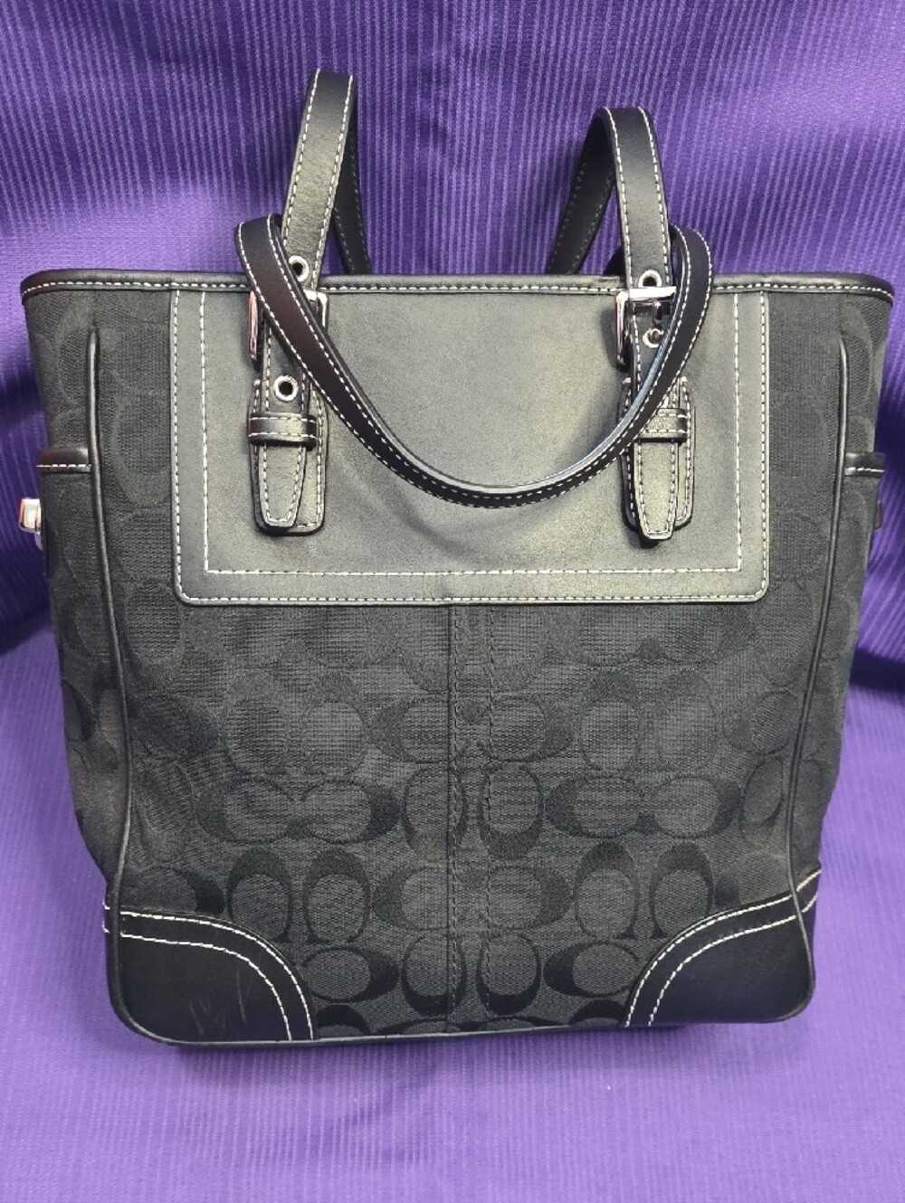 Coach Black Signature Canvas and Leather Tote - Picture 7 of 15